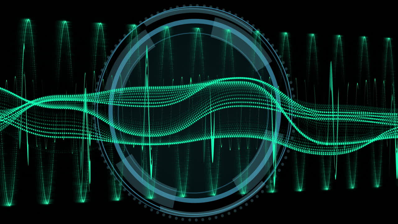 Animation of green sound waves creating dynamic visual effect on black background
