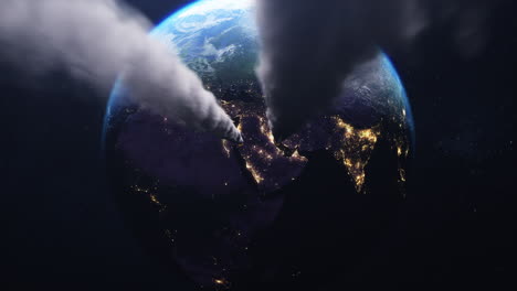 Meteoritos-O-Asteroides-Cayendo-Sobre-El-Planeta-Tierra,-Escena-Cinematográfica