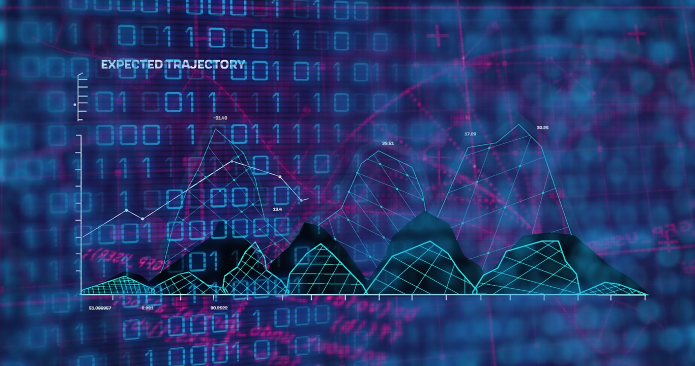Animation of diverse financial data and graphs over blue screen