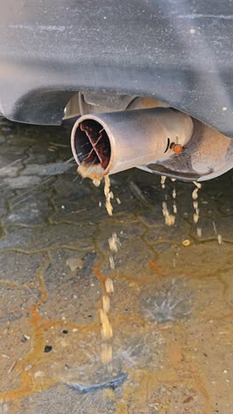 a car's silencer emits floodwater upon starting after heavy rainfall