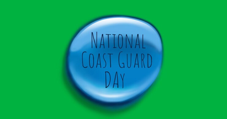 National coast guard day text over gradient blue banner against transparent background