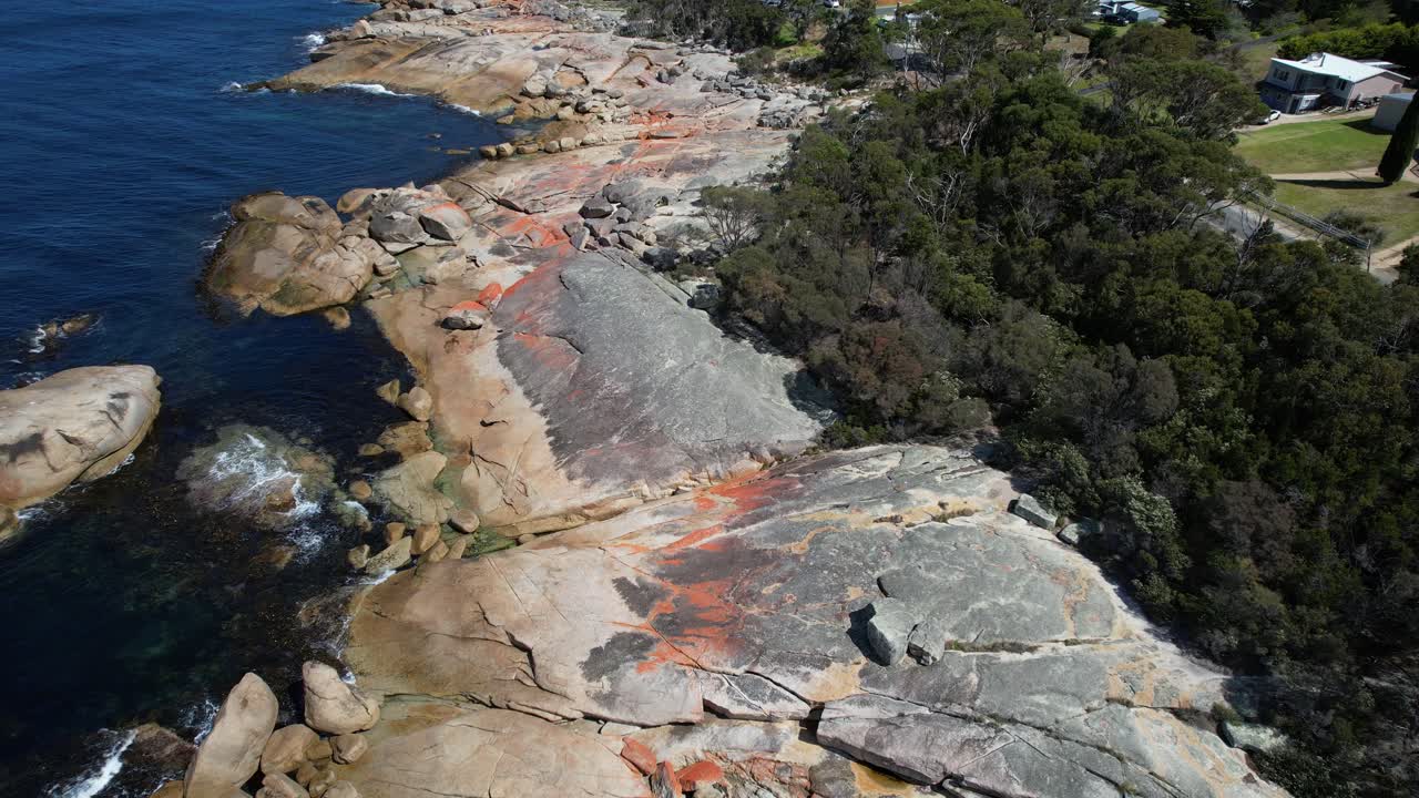 Bicheno Blowhole In The Granite Rocks In Tasmania, Australia - Aerial Drone Shot