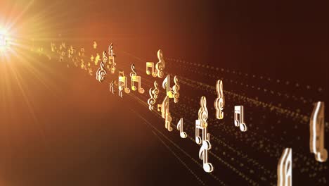 beautiful music musical note symbols sound wave, beat flowing light gold golden loop background