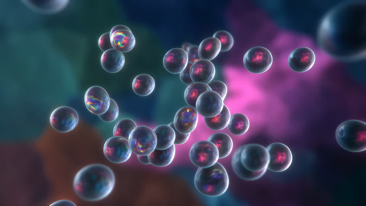 Abstract Iridescent Bubbles or Microscopic Particles in a Fluid Environment