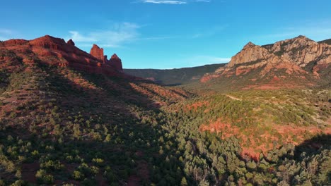 Red-Rock-Canyons-And-Sandstone-Of-Sedona-In-Arizona---aerial-drone-shot