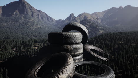 abandoned car tires in mountains