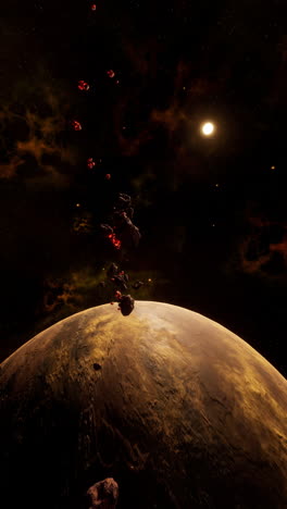 asteroid field near a planet in space