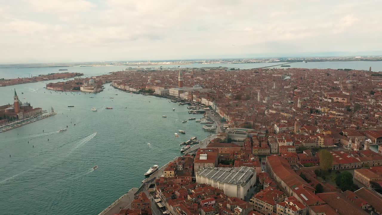 aerial shot over Venice Italy, beautiful city of Venice from above 4k
