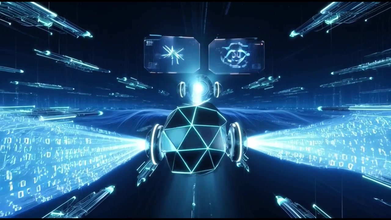 Nucleo digitale futuristico che elabora dati nel cyberspazio
