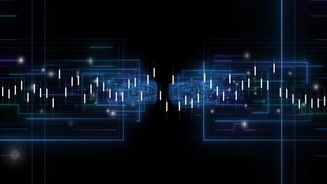 animation of data processing over screens on black background