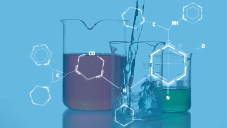 animación de fórmulas químicas sobre vasos medidores