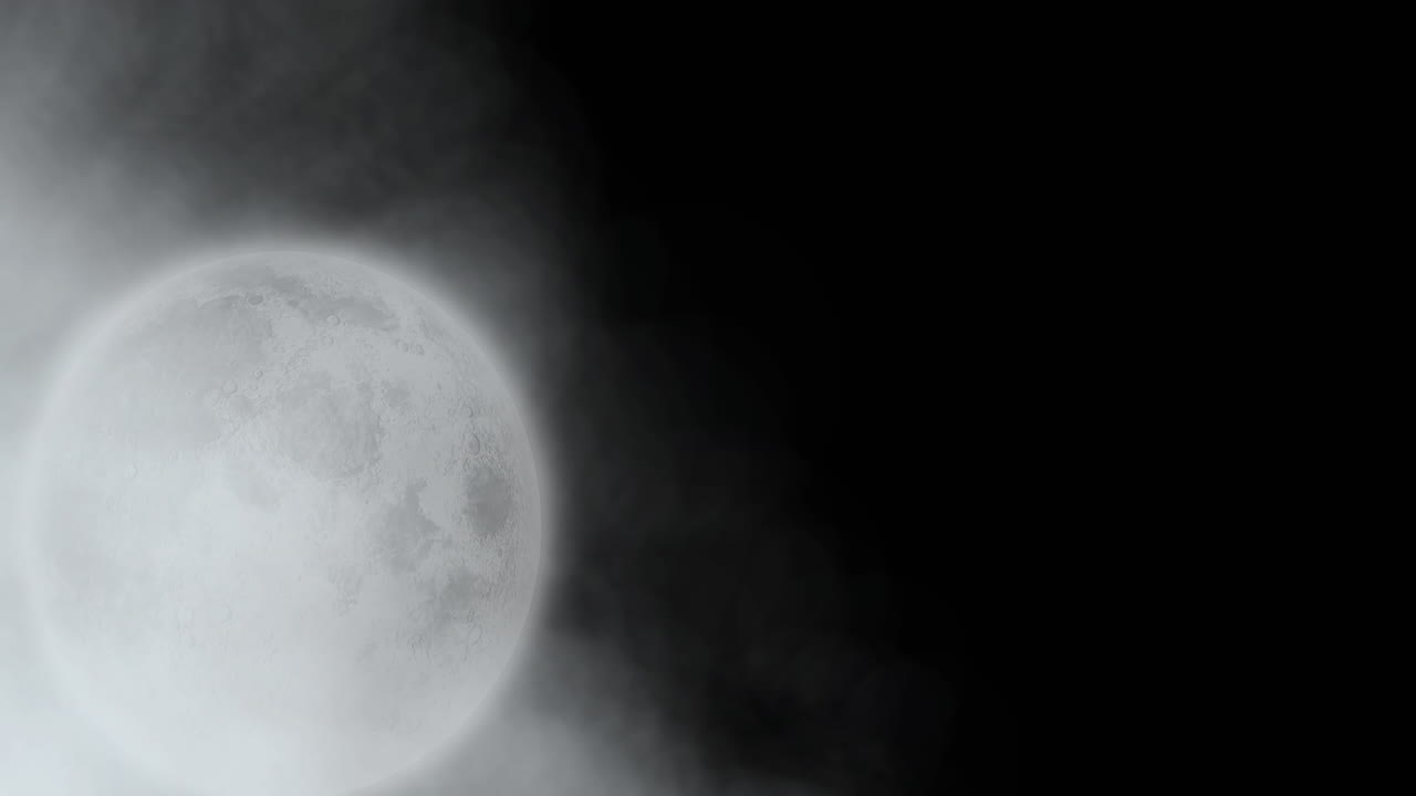 animación de la luna y la niebla moviéndose sobre un fondo negro