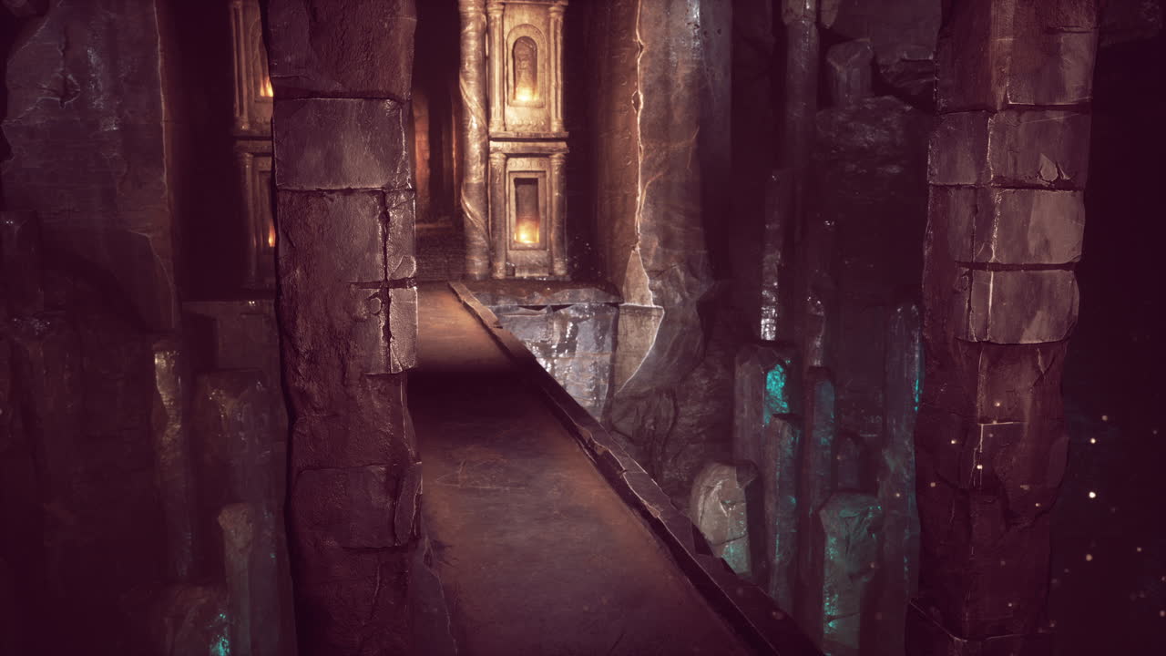 지하 세계 에 있는 오래된 돌 다리