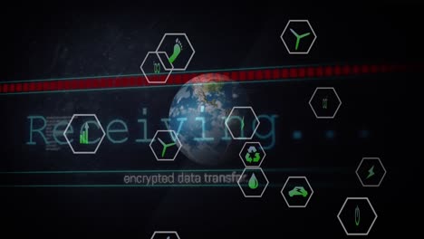 Animation-of-network-of-ecology-and-green-energy-icons-over-globe