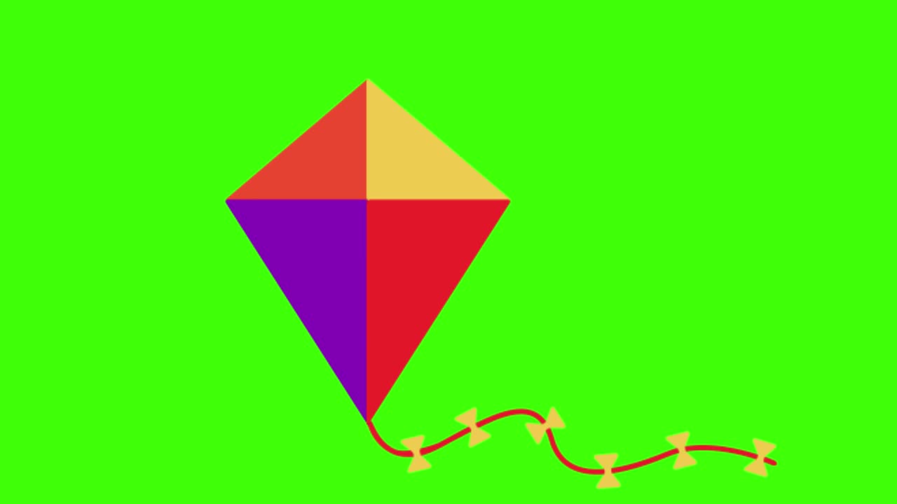 ilustración animada en 2d de una cometa colorida en una pantalla verde