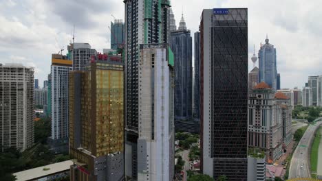 kuala lumpur malaysia highrises and skyscrapers drone ascending