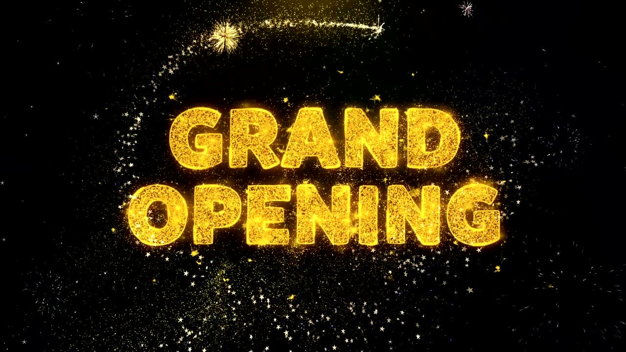 금 입자 불꽃놀이 전시회에 대한 대규모 개막 텍스트.