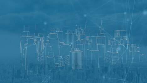 animation of network of connections over cityscape