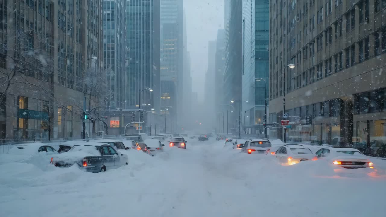 Snowy City Street Scene