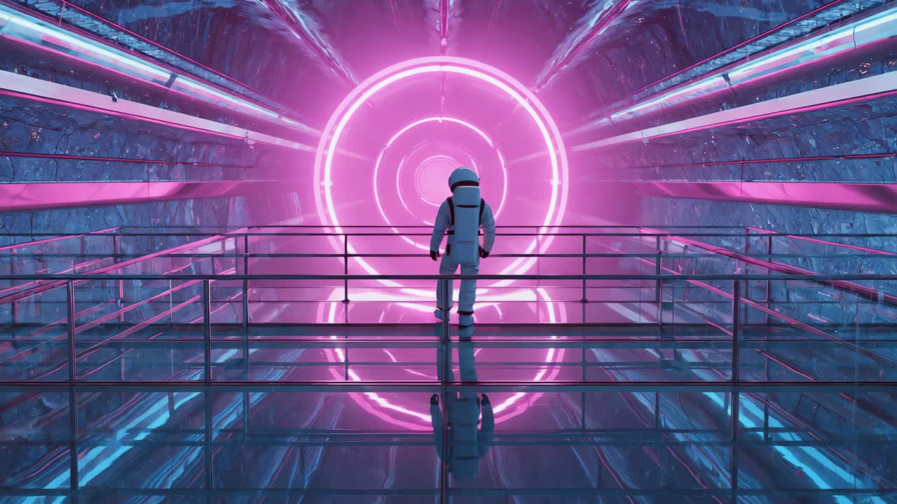 Astronaut in Neon Tunnel