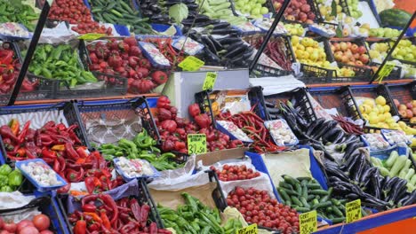 fresh fruits and vegetables at a market stall