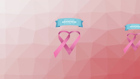 animación de varios logotipos de cinta rosa y texto sobre el cáncer de mama que aparecen sobre un fondo rosa