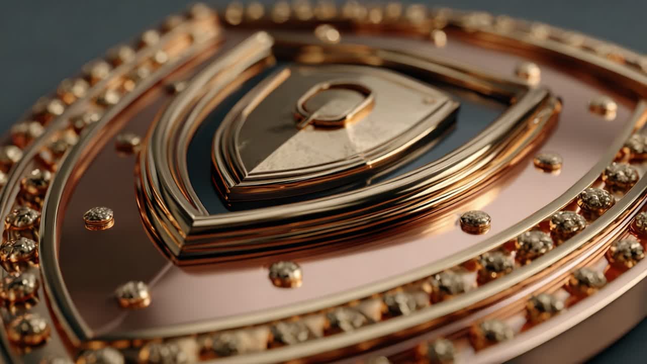Emblema a scudo finemente realizzato con dettagli lussuosi e finitura metallica lucente che mette in mostra l'abilità artigianale e la tecnica di design in una visualizzazione ravvicinata