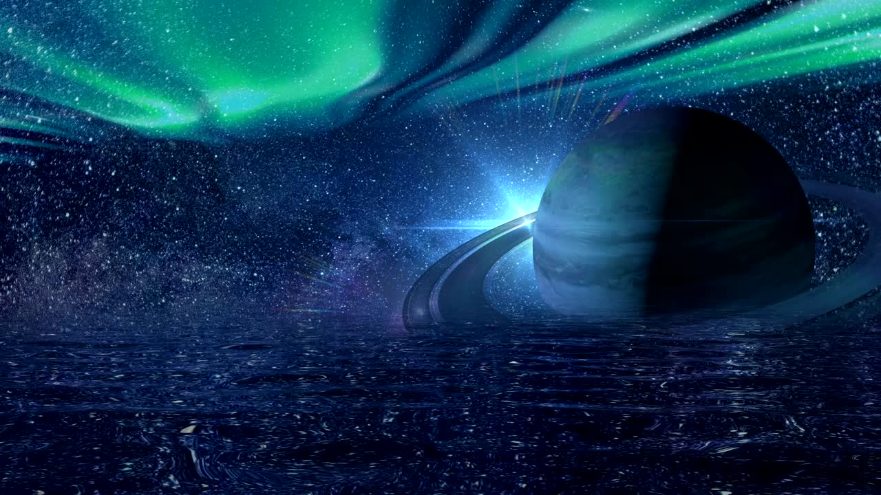 Background of a futuristic night sky with saturn