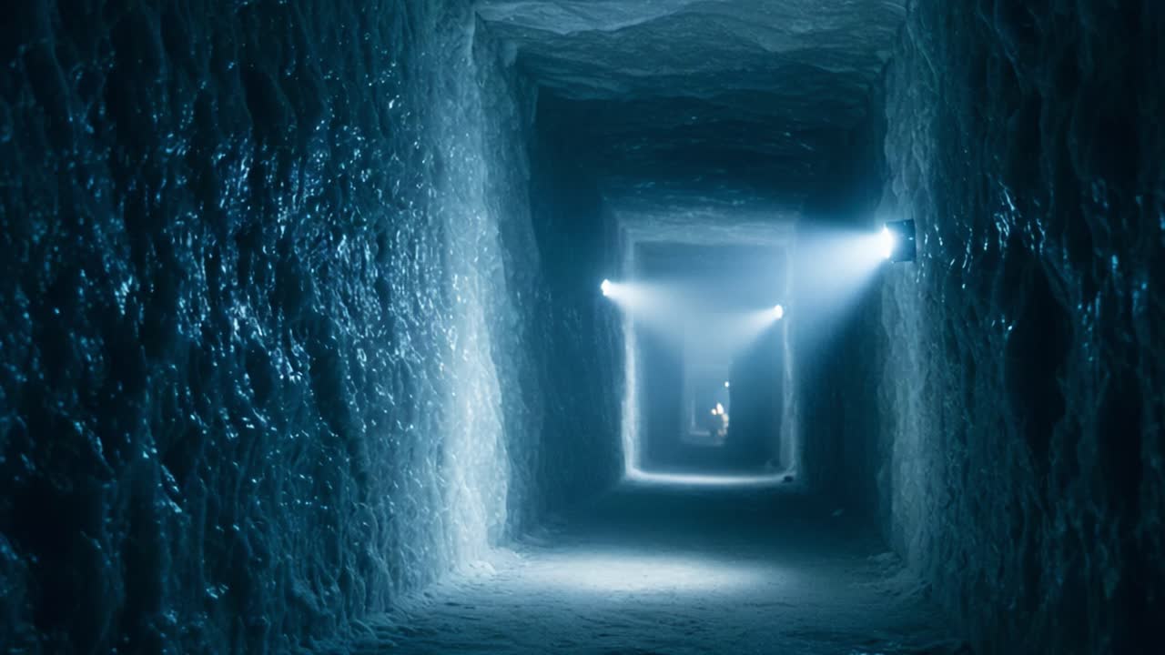 Exploring the Mysterious Depths of an Enigmatic Underground Cave System Illuminated by Striking Lights, Revealing the Intricacies of Subterranean Architecture