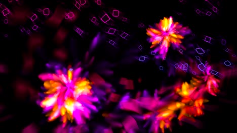 abstracción brillante con formas cuadradas y flores en el espacio, moderno fondo generado por computadora, renderización 3d