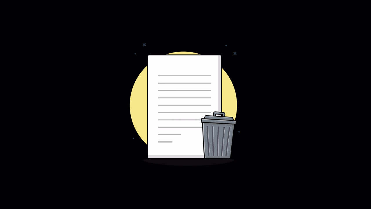 Animovaná ilustrace smazání dokumentu do koše