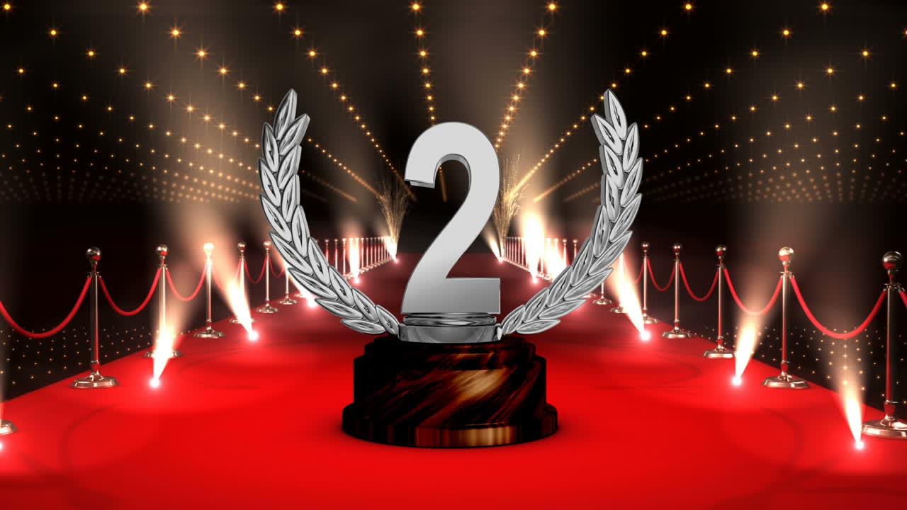 trofeo per la seconda posizione con luci lampeggianti e tappeto rosso