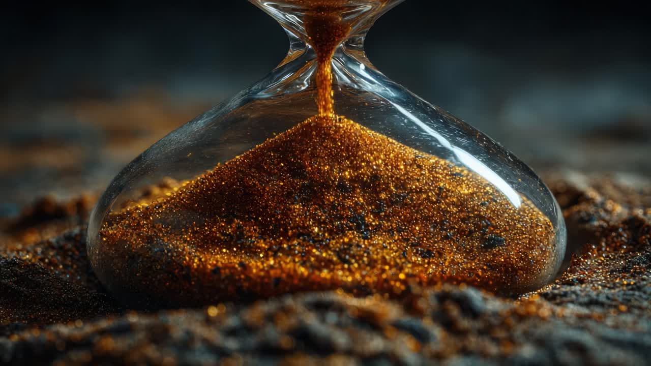 Captivating Hourglass Timer Capturing Time's Essence with Glimmering Sand in Rich Tones, Focused on the Transience of Moments and Life's Fleeting Nature