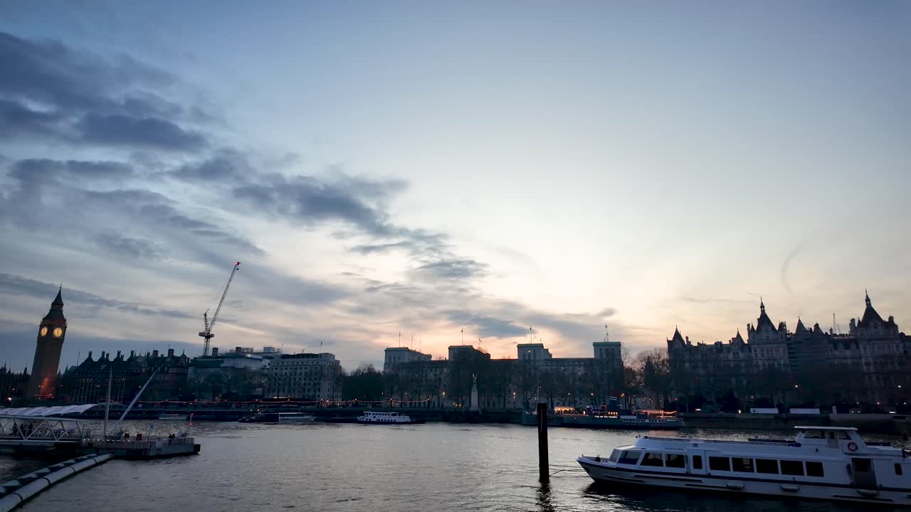 Panoramic shot of the skyline and the River Thames during sunset in the heart of London, England