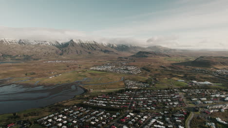 slow aerial tilt up above reykjavik, iceland