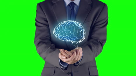 Businessman-presenting-brain-with-hands