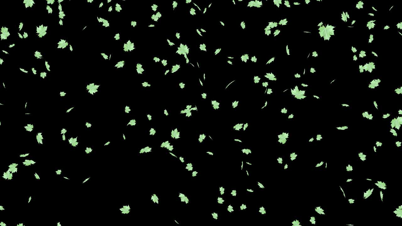 많은 초록색 잎이 나무에서 끊임없이 떨어집니다.