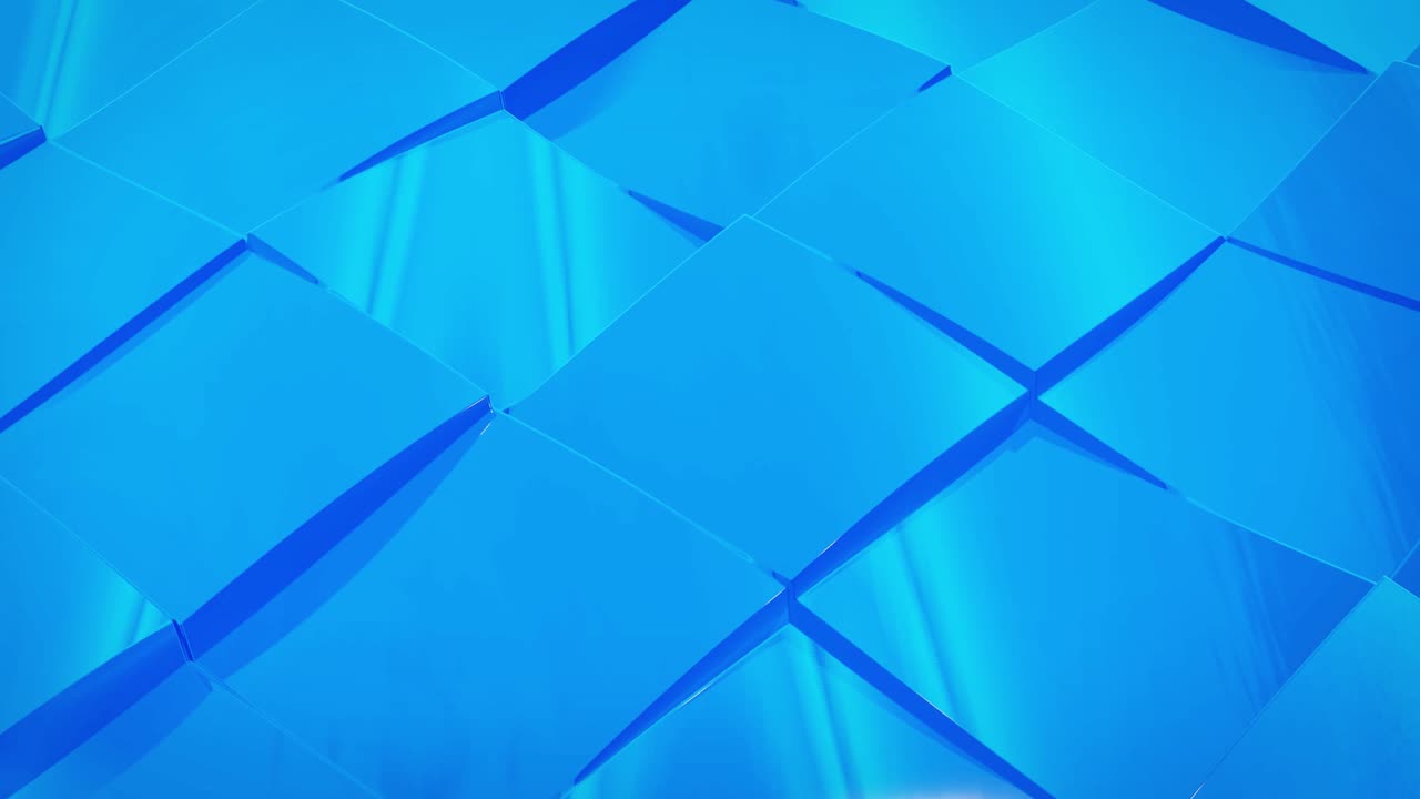 fondo fluido abstracto en bucle. hermosa superficie de vidrio ondulado de líquido azul con patrón cuadrado, color gradiente y ondas de flujo en él. bg creativo brillante con animación suave y suave.