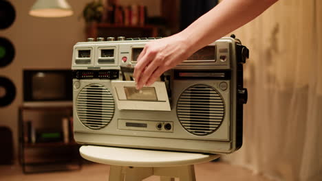 vintage cassette player and radio in retro home setting
