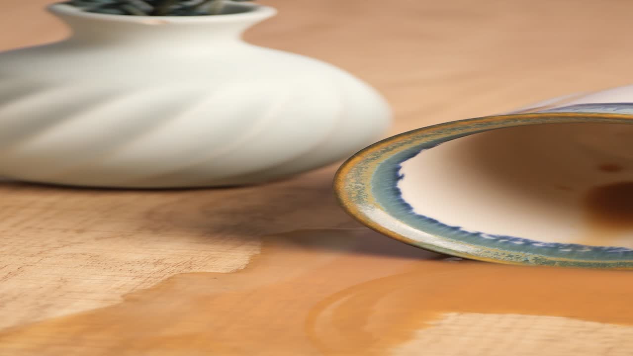 café derramado y jarrón