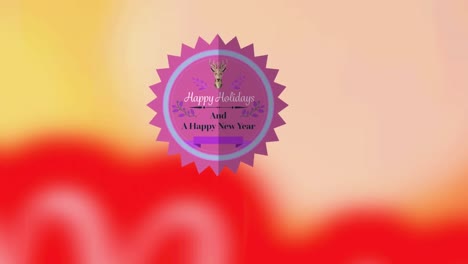 Animation-of-present-tag-with-christmas-greetings-on-yellow-and-red-background