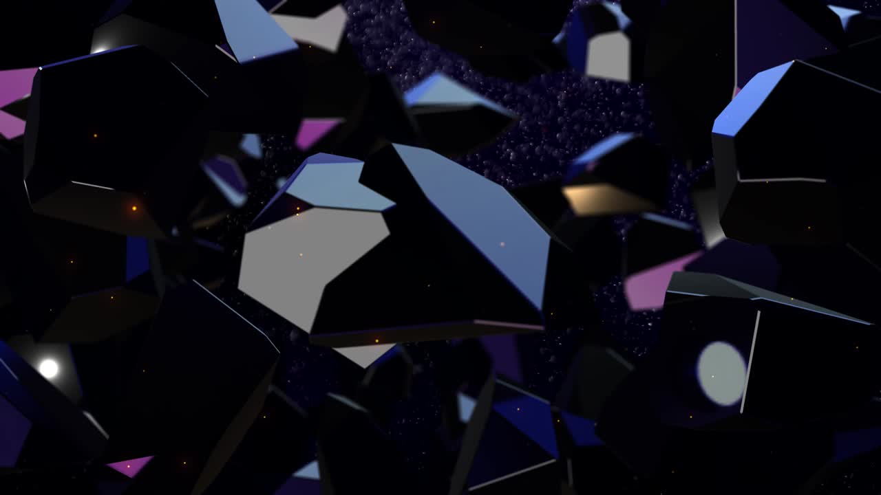 gemas giratorias púrpuras oscuras partículas de cristales diamantes bordes brillantes fondo de bucle sin costuras