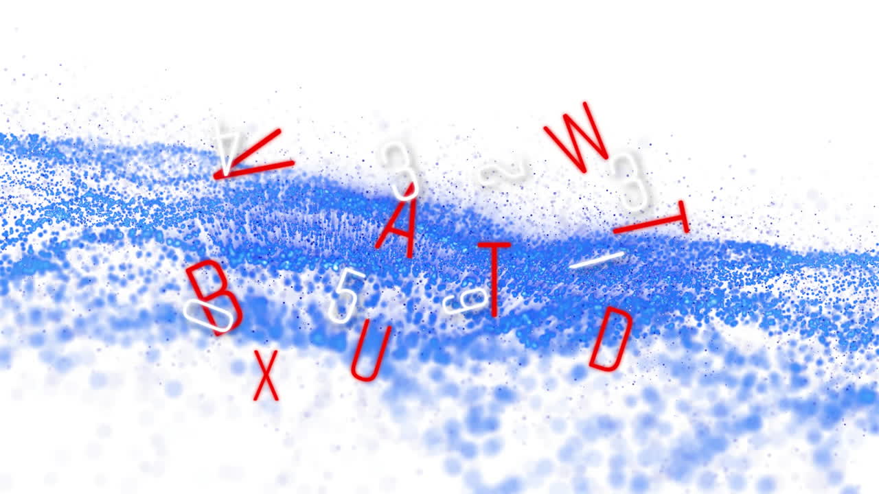 색 배경에 변화하는 숫자와 동적 파동 패턴의 애니메이션