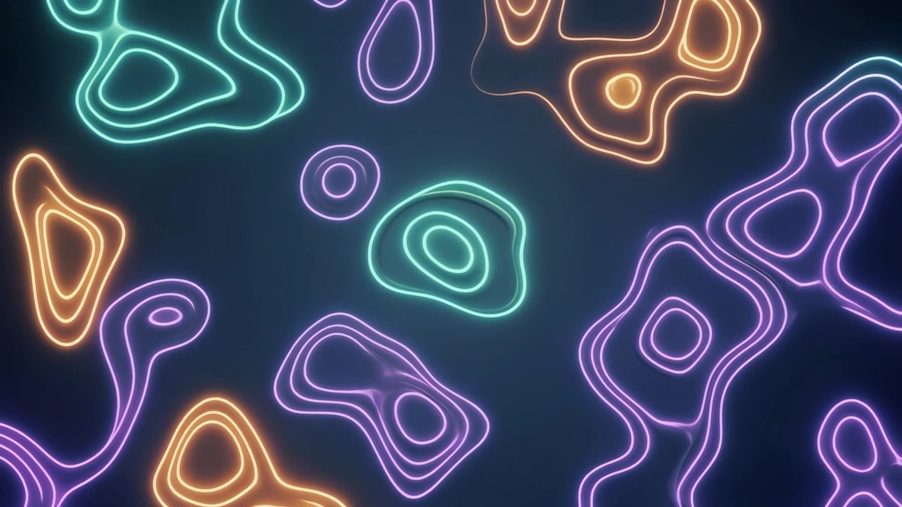 Animazione dinamica di linee topografiche colorate e luminose