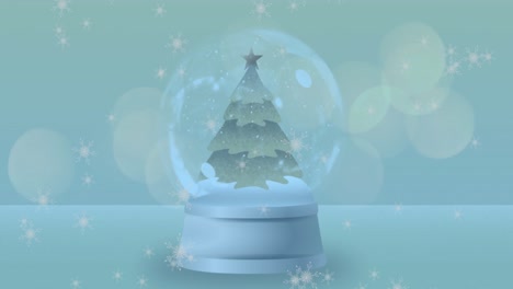 Animation-of-snow-globe-with-christmas-tree-and-shooting-star-with-snow-falling