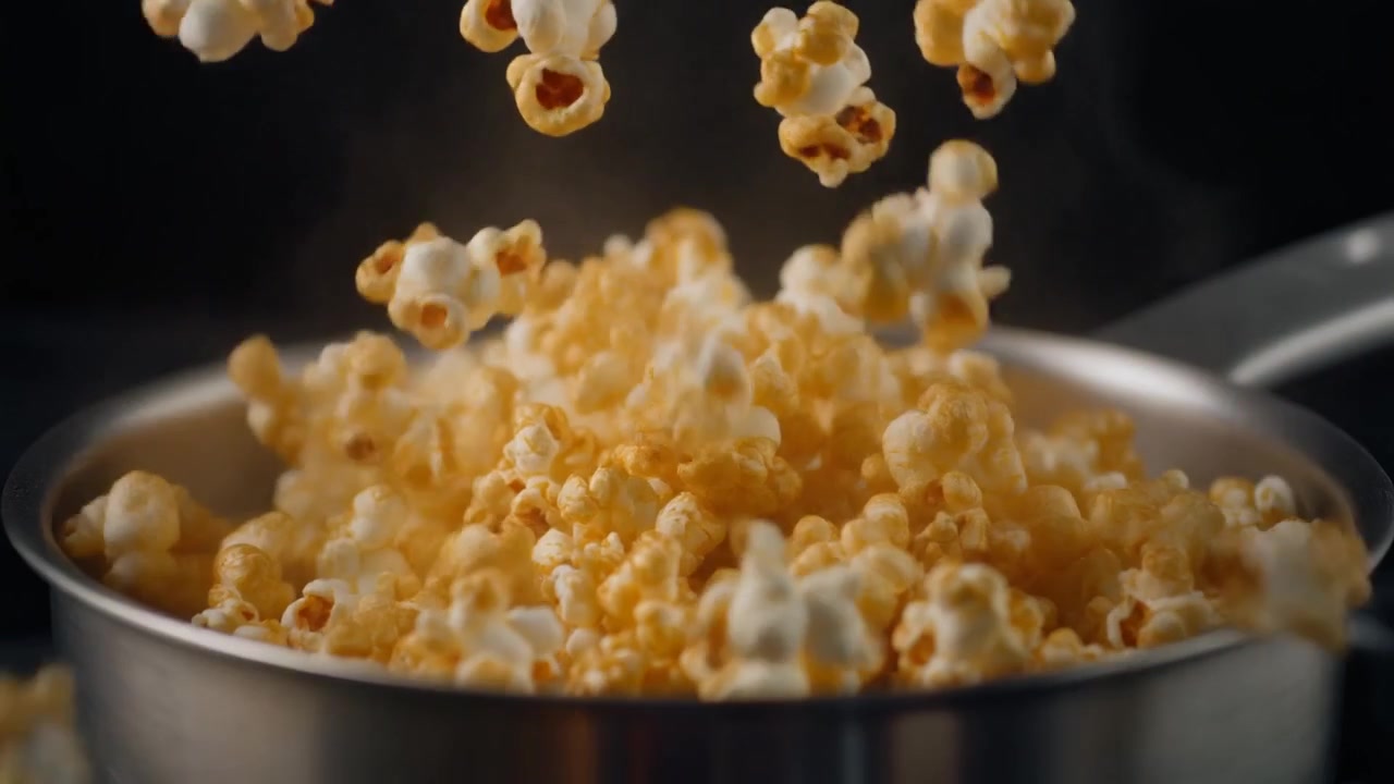 Popcorn freschi che scoppiettano in una pentola d'acciaio inossidabile