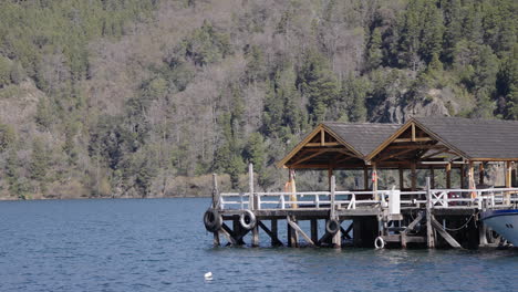 wooden pier for use by tourist boats on lácar lake, neuquén. argentina. patagonia.
