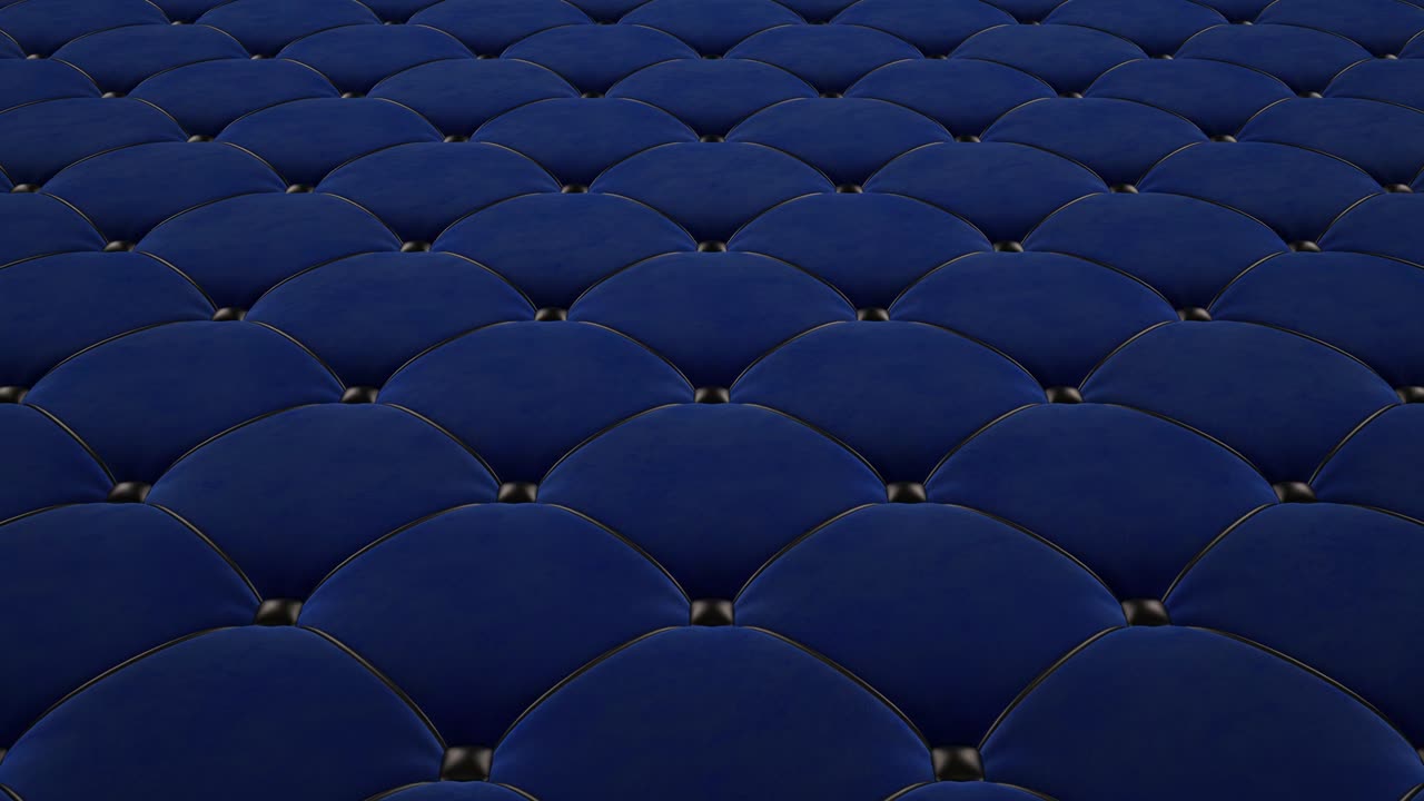 animación 3d del vuelo sobre una superficie de terciopelo acolchado azul con cuerdas negras. video en bucle.