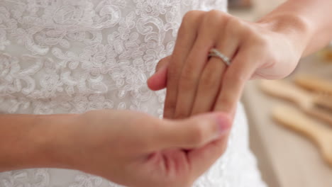 face smile, wedding ring and happy bride in dress