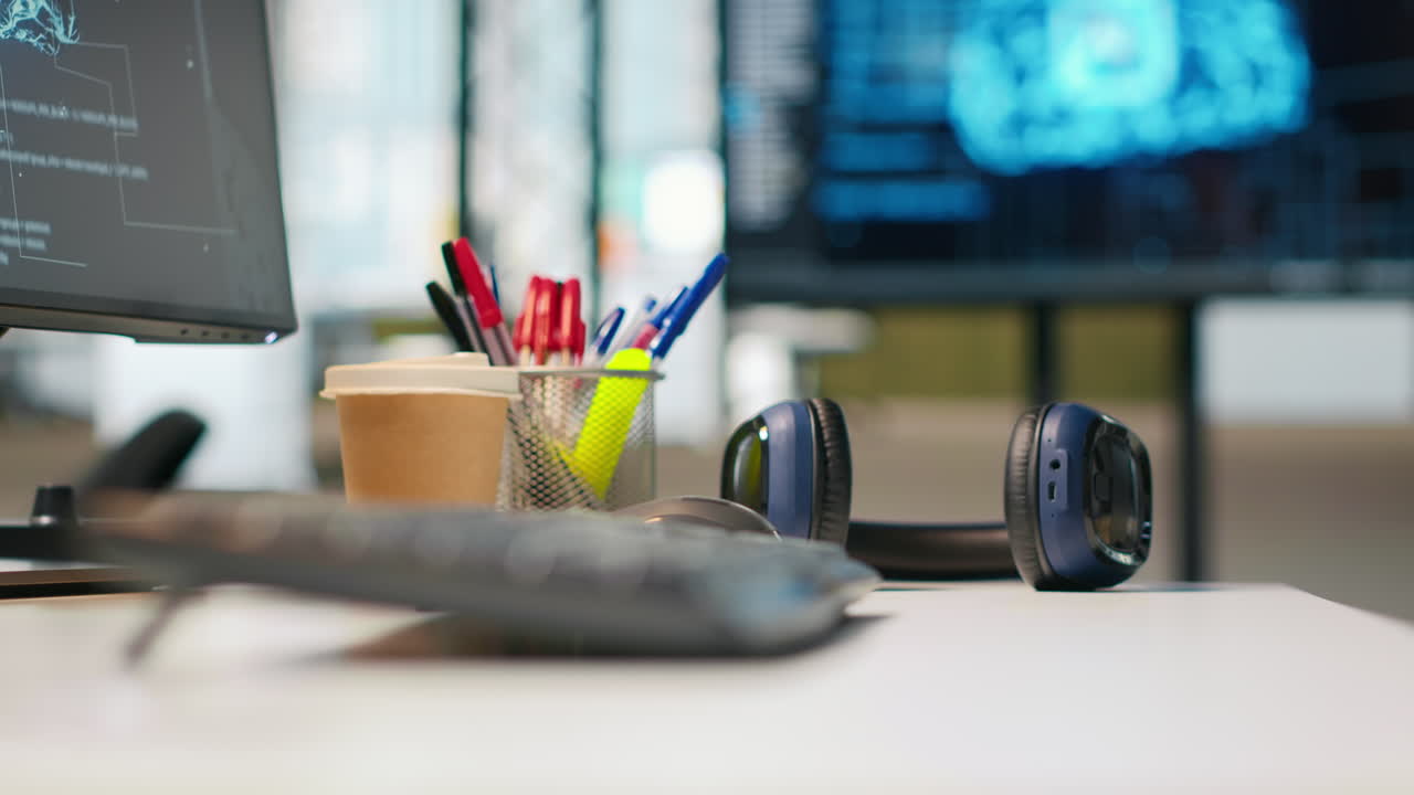 Pc Monitor On Startup Office Desk Shows Artificial Intelligence Neural Networks
